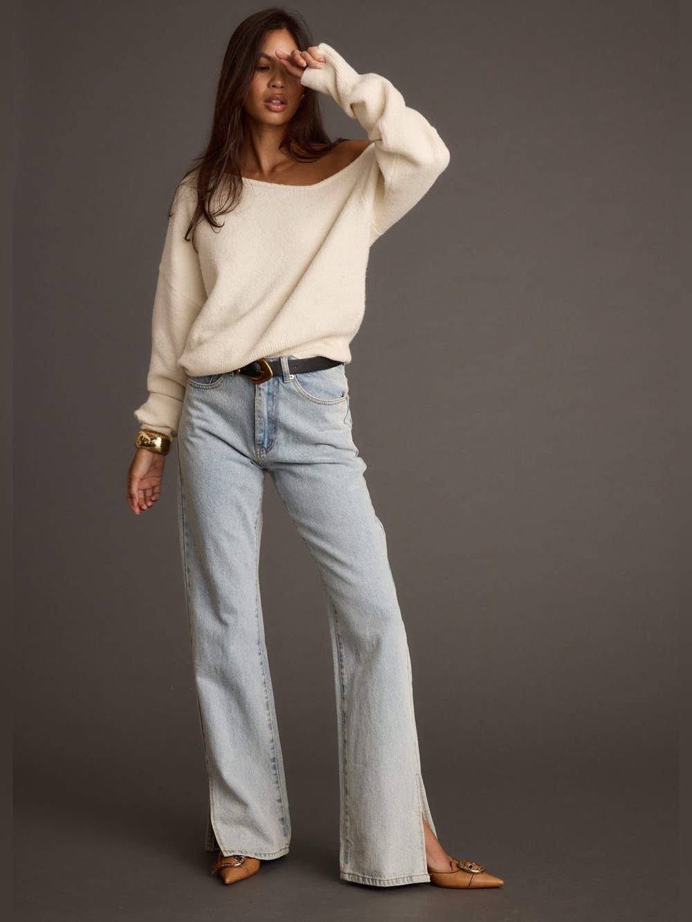 12th Tribe Margot Cream Asymmetrical Sweater - Size S - Picture 3 of 16
